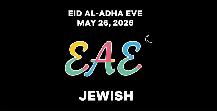 Eid al-adha eve jewish colorful text design with crescent moon
