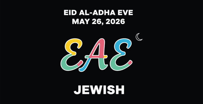 Eid al-adha eve jewish colorful text design with crescent moon