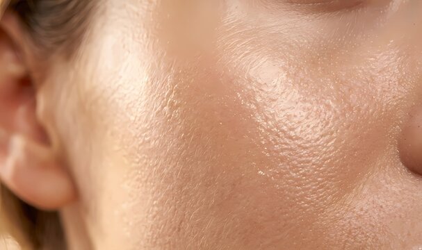 Macro close up of healthy glowing human skin texture with natural beauty skincare background