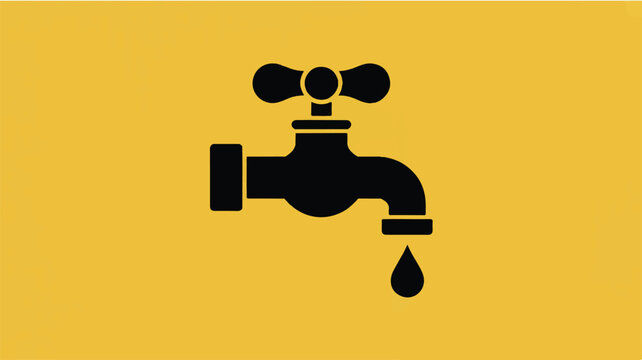 A minimalist digital illustration of a dripping faucet with a single drop falling.