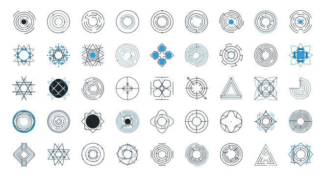 Collection of Abstract Geometric and Technology Line Art Symbols