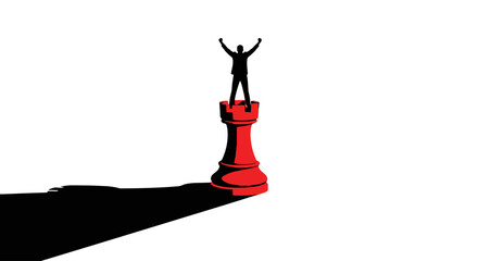 Businessman silhouette celebrating victory on a red chess rook piece © TDF CREATIVE
