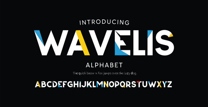 Colorful geometric wave style alphabet and typography font
