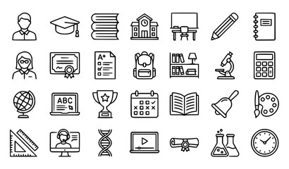Editable Education Outline Icon Pack 28 School and Learning Symbols for Academic Web and App Interface Design