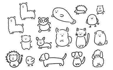 Obraz premium 手書きのゆるいタッチの動物のイラストセット