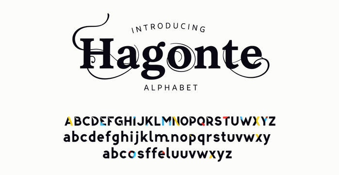 Hagonte elegant script alphabet display with colorful letters