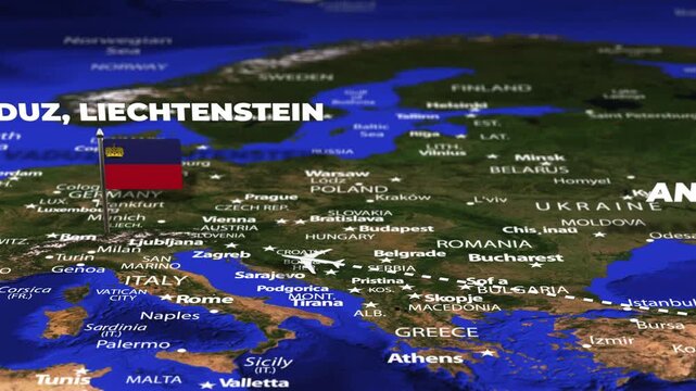 Flight From Ankara TURKEY to Vaduz LIECHTENSTEIN with flag pins