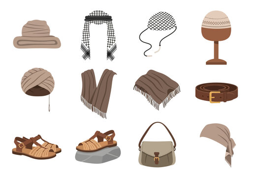 Traditional Arab Clothing Accessories with Keffiyeh Turban Sandals Belt and Handbag
