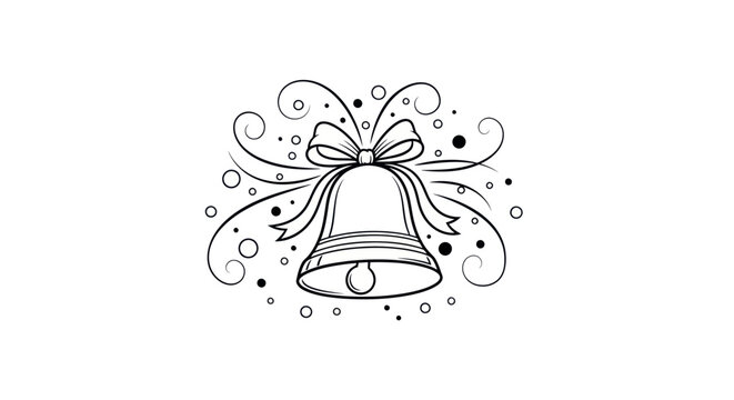 Christmas bell with bow line art illustration