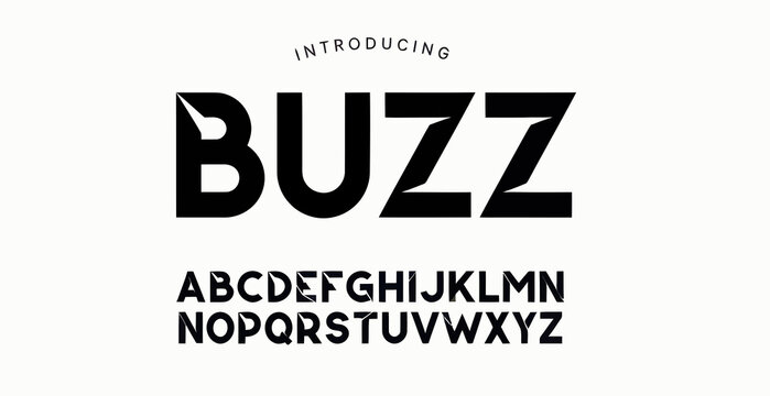 Modern bold geometric font display with uppercase letters buzz introduction