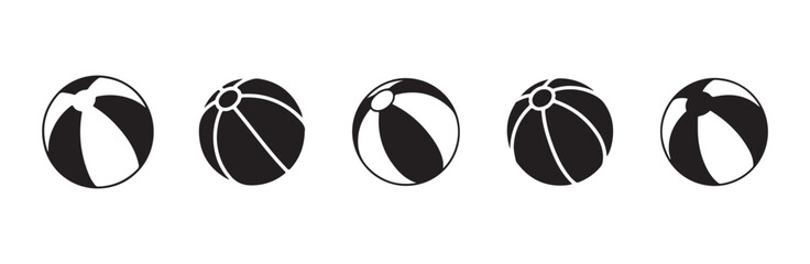 Fototapeta premium Beach ball icons set: classic inflatable toys for summer recreation.