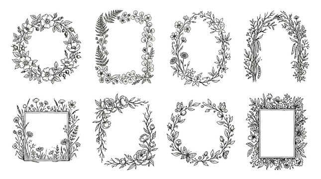 Elegant floral and botanical borders and frames, perfect for invitations, announcements, and design projects
