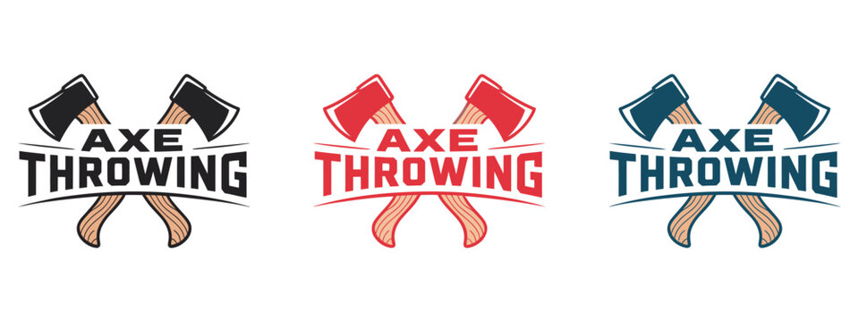 Axe Throwing Flat Design Vector Icon Set, Three Vibrant Colors for Sports Competition Gaming Outdoor Activity and Digital Promotion Design