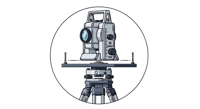 Professional total station land surveying equipment illustration on white background