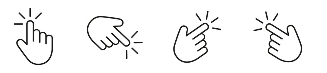 Obraz premium Finger Snap Gesture Vector Icons. Hand Clicking Motion Symbol Collection. Snap Hand PNG Illustration Set. Isolated Line Art Gesture Design