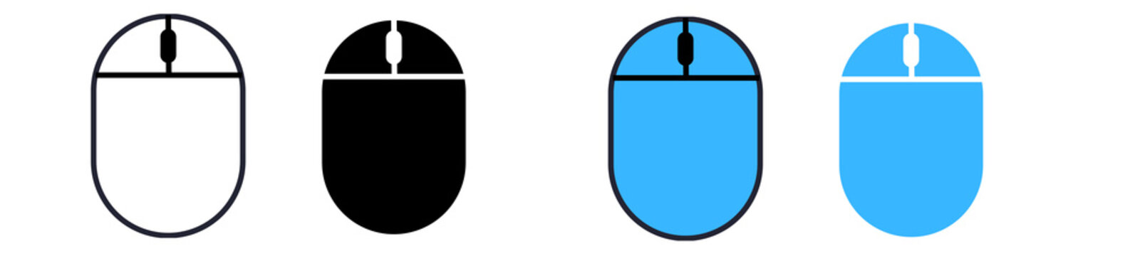 Computer Mouse Vector Icons. Wired Optical Mouse Device Collection. Black Blue Mouse PNG Symbols. Isolated Technology Illustration Design
