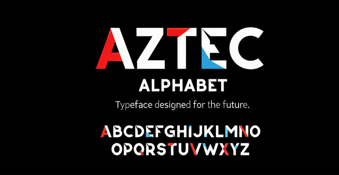 Colorful aztec alphabet typeface letters display