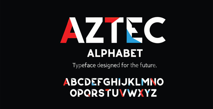 Colorful aztec alphabet typeface letters display