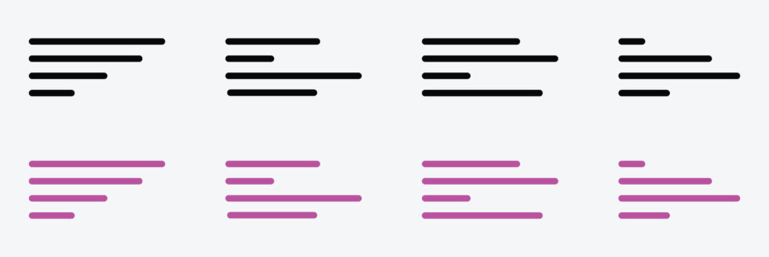 Text align icon vector set. Paragraph alignment symbol. Align icon vector illustration on white background. Vector illustration . EPS 10 .