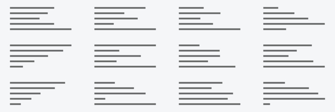 Text align icon vector set. Paragraph alignment symbol. Align icon vector illustration on white background. Vector illustration . EPS 10 .