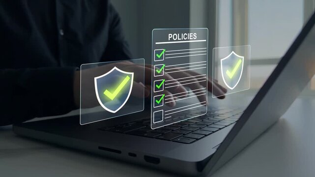 Modern governance, legal standards, policy management ensuring transparency, safety, structured organizational control.Compliance law,corporate rules concept with documents, checkmarks, regulation.
