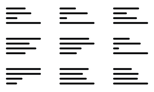 Text align icon vector set. Paragraph alignment symbol. Align icon vector illustration on white background. Vector illustration . EPS 10 .