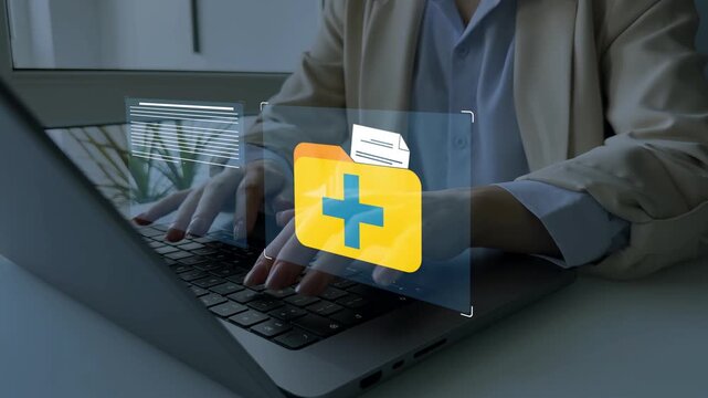 Medical history database with patient records and digital healthcare documents, secure medical data management system for hospital information, clinical archive and electronic patient history.