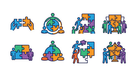Naklejka premium People connecting puzzle pieces teamwork concept illustration silhouette