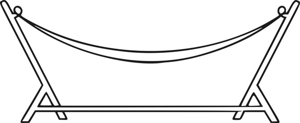 Hammock stands empty as a simple line drawing representing relaxation and leisure time in the backyard. © Tech Bloom Pk