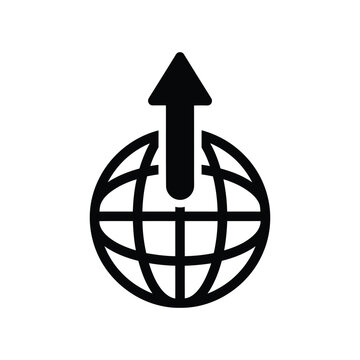 A black globe with an upward arrow