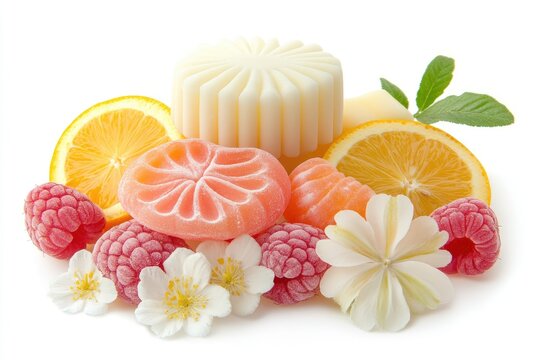 Lemon orange candy raspberries flowers soap