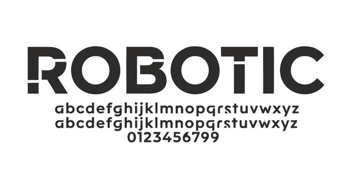 Bold robotic font text with abc and numbers display