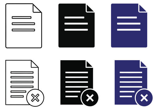 Silhouette of document icons with and without delete symbols