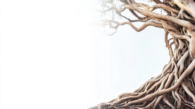 Extensive tree roots against a plain white background.