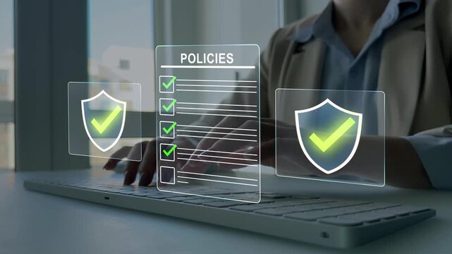 Compliance law,corporate rules with documents, checkmarks, regulation policy.Modern governance, legal standards, policy management ensuring transparency, safety, structured organizational control.