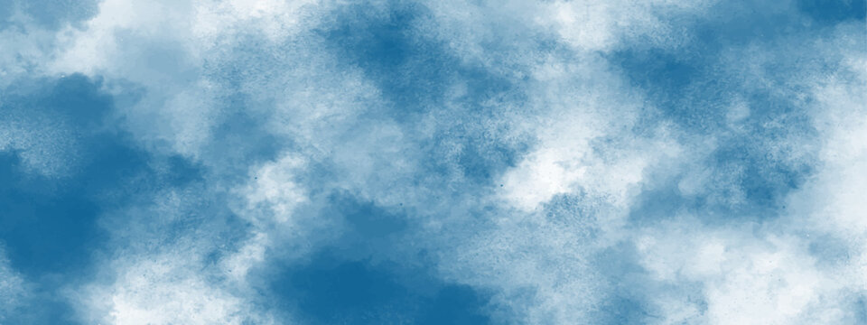 Vibrant colorful watercolor wash background with soft cloud textures and artistic ink bleeds for creative digital design cloudy textured background with white fluffy clouds.