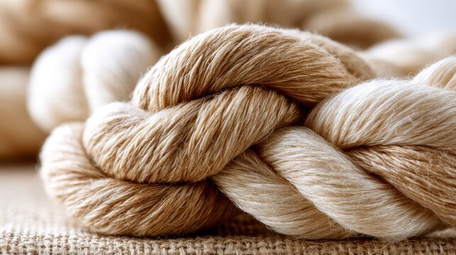 Close up of thick rope knot, strength and connection concept.