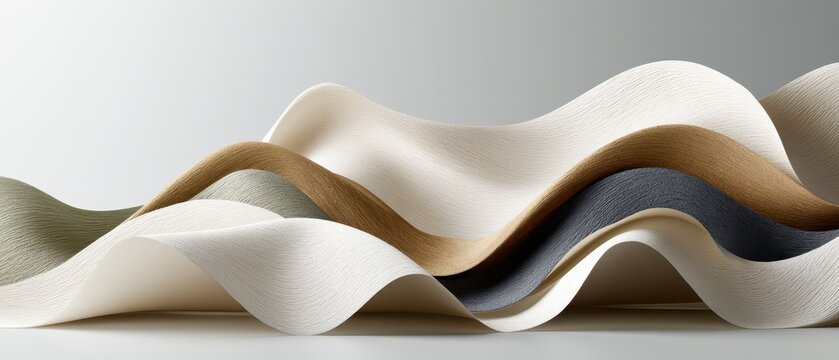 Rolled fabric samples on a clean table in a modern studio, textile production, material selection, interior design concept, creative workspace, minimal decor.