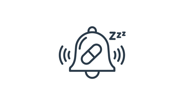 Alarm Bell with Pill Icon and Zzz Symbol, Medication Reminder Concept