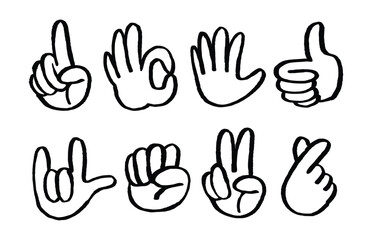Obraz premium Set of human hand gestures signs and symbols isolated on white background sketch.