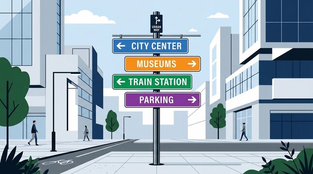 City directional sign illustration