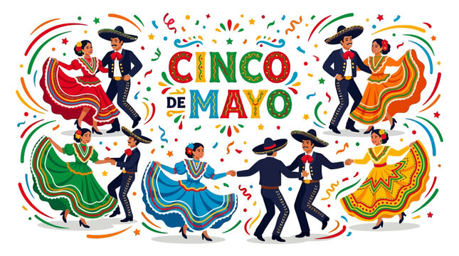 Mexican Folklorico Dancers in Traditional Costume Celebrating Cinco de Mayo Festival