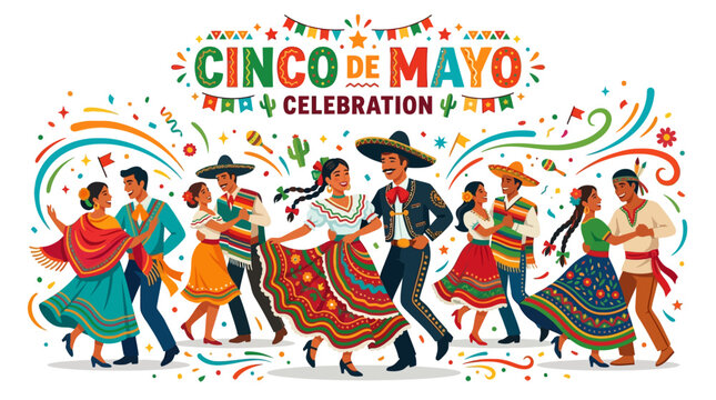Traditional Mexican Dancers and Mariachi Couple in Cinco de Mayo Celebration