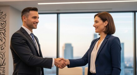 Fototapeta premium Businesspeople handshake agreement partnership