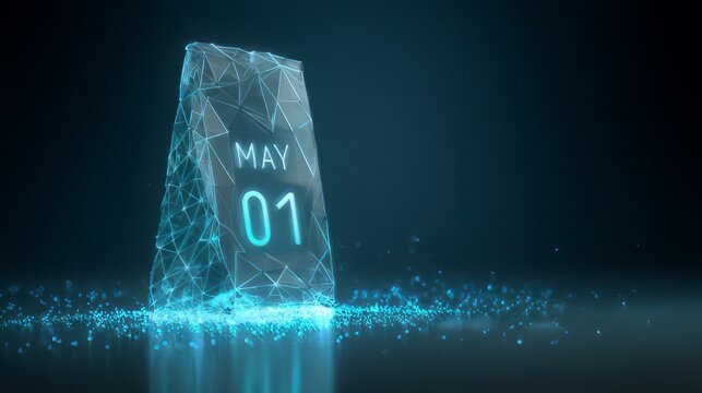 Artificial intelligence May 01 wireframe 3D digital illustration of a calendar date