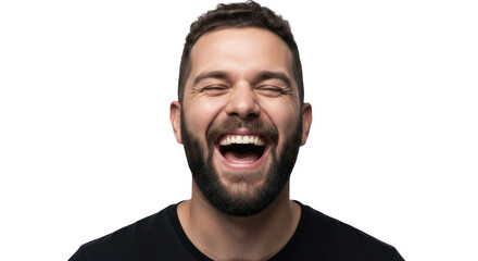 Obraz premium Portrait of a laughing man with a beard isolated on transparent background