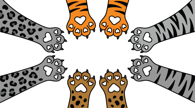 Cute Wild Cat Paw Illustration Collection Featuring Tiger Leopard and Feline Pattern Animal Foot Designs
