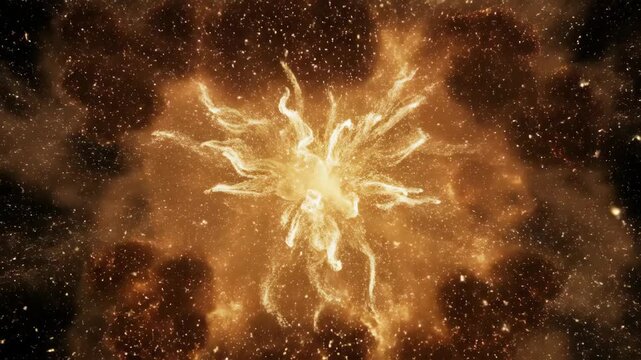 Golden Star Explosion Expanding into Cosmic Dust Cloud in Deep Space
