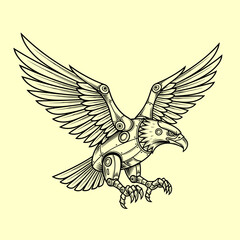 Fototapeta premium Mechanical Eagle Soaring with Wings Spread Wide A Futuristic Bird of Prey Illustration