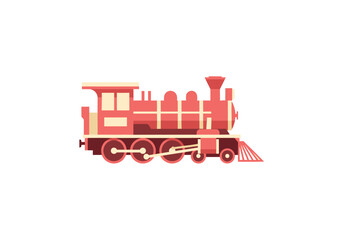 Minimalist red steam train engine illustration isolated on white © Joan